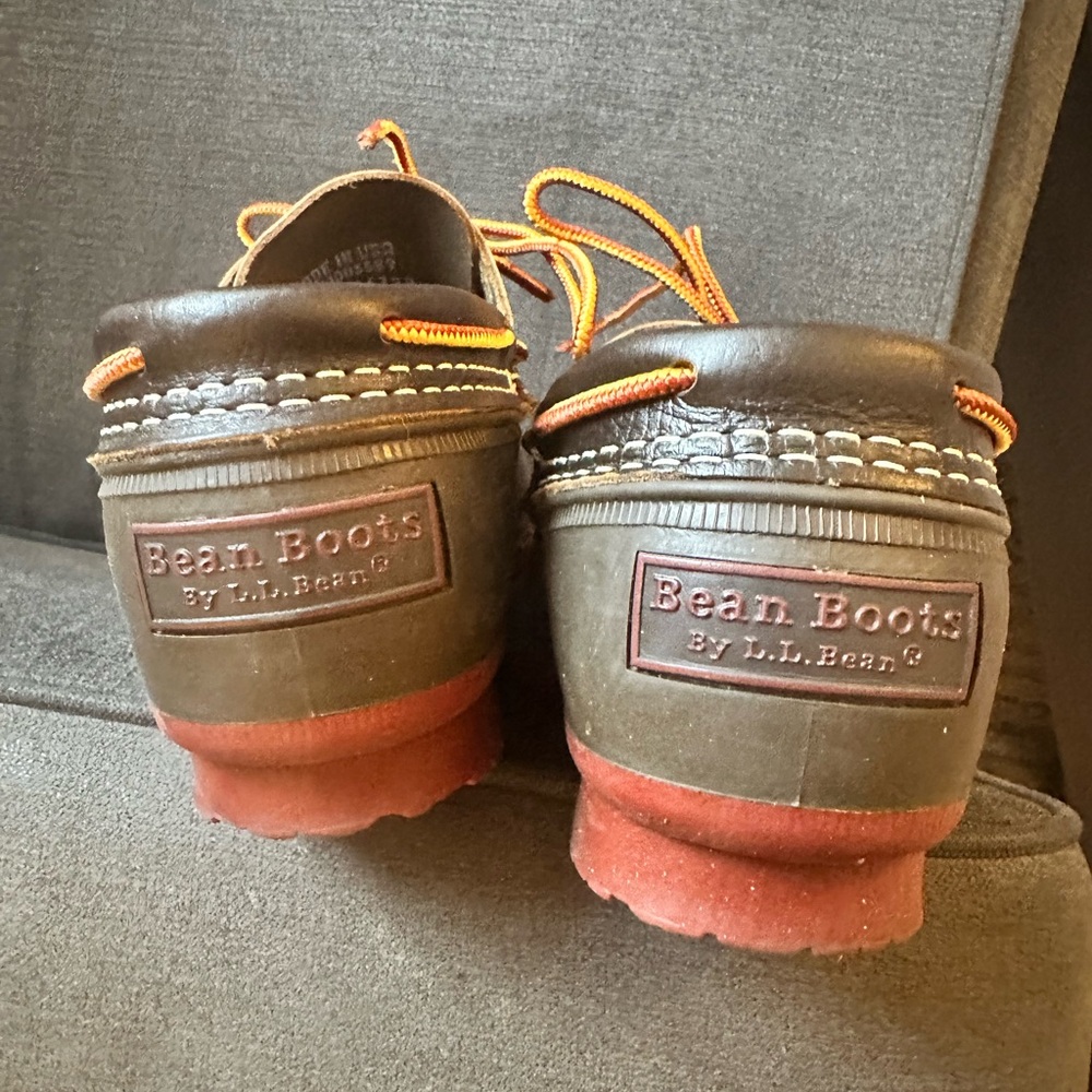 L.L. Bean Brown Duck Boots with Orange and Yellow Laces - Picture 7 of 9